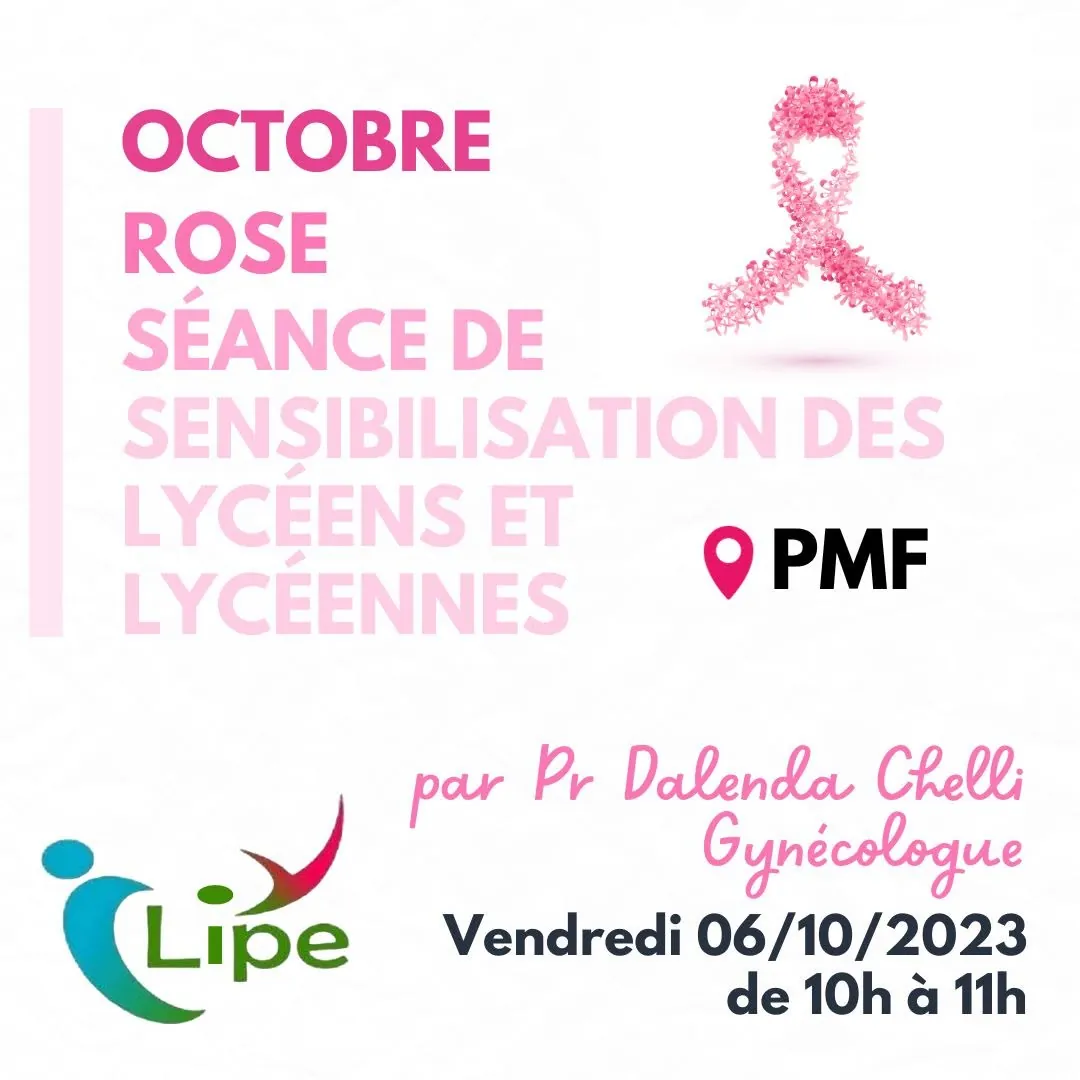 Affiche de la séance de sensibilisation Octobre Rose du 06/10/2023 au lycée, publiée par la LIPE